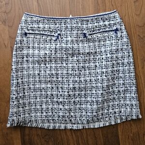 White, Blue, & Black Tweed Mini Skirt
